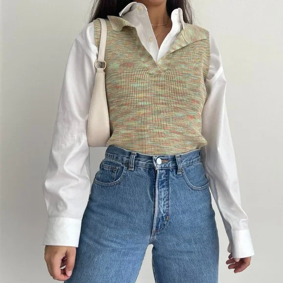 NWT Hazel Moon multi colored Knit Polo Collared Cropped top - Picture 2 of 9